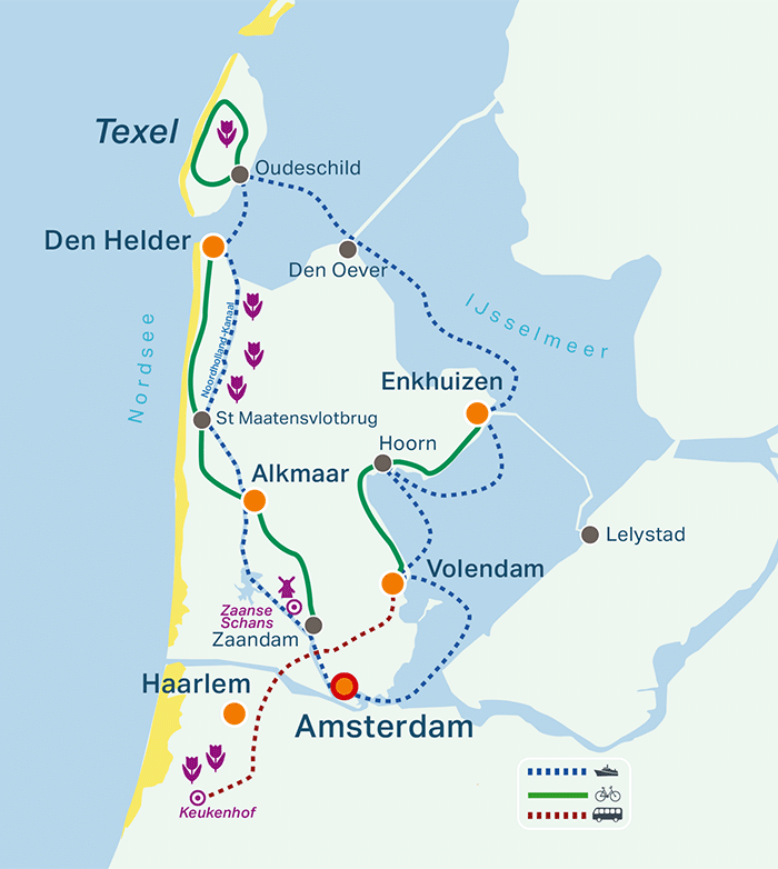 Übersichtskarte der Tulpentour Holland